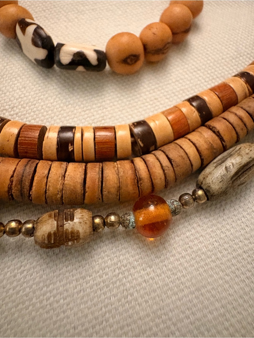 4-pc Boho Wood, Bone & More Beaded Necklace & Bracelet Bundle - Picture 2 of 7